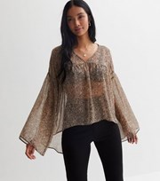 New Look Brown Mark Making Chiffon Wide Sleeve Blouse